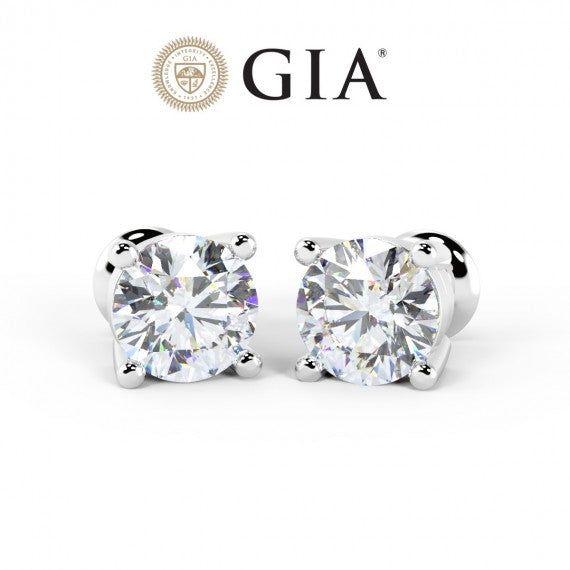 1.06CT GIA CERTIFIED ROUND DIAMOND STUD EARRINGS IN 18K WHITE GOLD JC JEWELS LIMITED