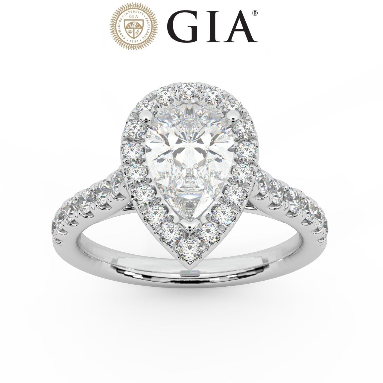 GIA Certified Pear Diamond Halo Ring JC JEWELS LIMITED